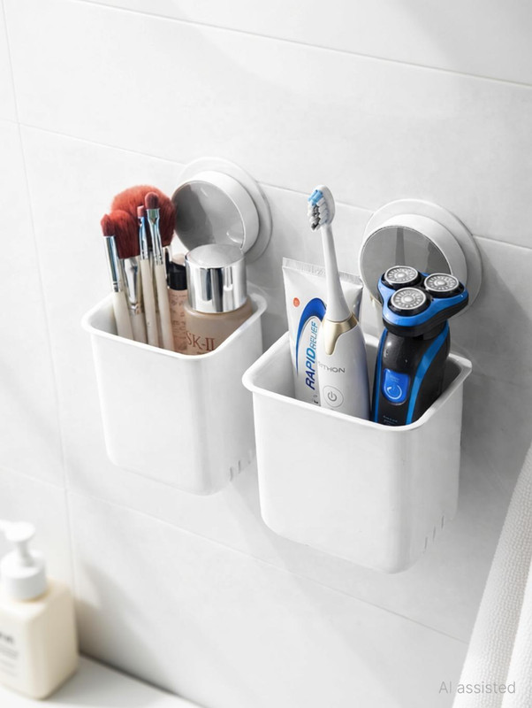 ESKIA ESKIA Toothbrush Holder For Bathroom, Easy Wall Mount Self Adhesive Organizer Plastic Toothbrush Holder(White, Wall Mount)