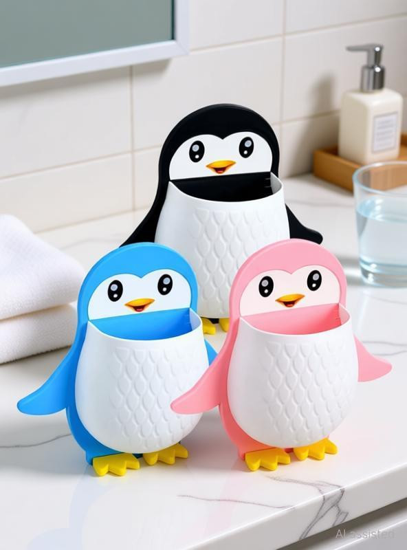 Hinmin Toothbrush Holder Storage Organizer for Bathroom Wall Mounted Penguin Shape Plastic Toothbrush Holder(Multicolor, Wall Mount)