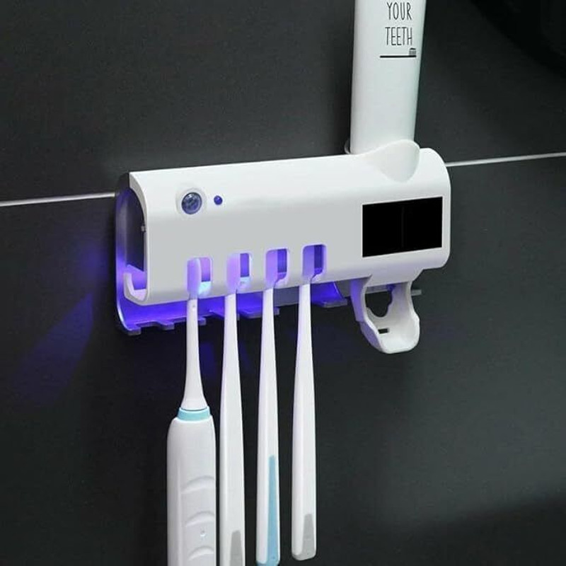AASTIK SALES 3in1 UV Toothbrush Self Adhesive Bathroom Organiser Without Drill (4brush stand) Toothbrush Sanitizer(6 Brushes)
