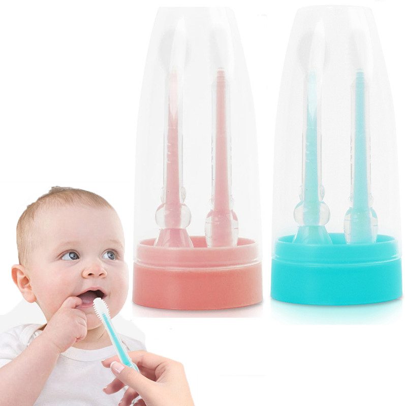 Zibuyu 2Pcs Silicone Baby Toothbrush and Tongue Cleaner Kit for Infant Oral Care 6-12M Soft Toothbrush(Pack of 2)