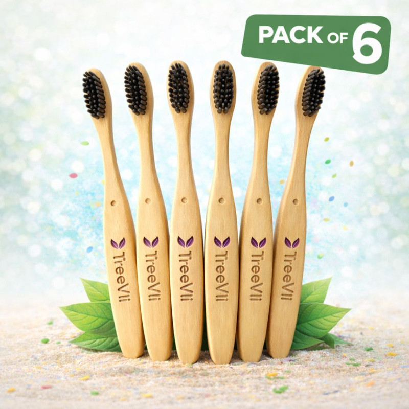 TreeVli Bamboo Toothbrush with Activated Charcoal Bristles | Natural Antibacterial | Extra Soft Toothbrush(Pack of 3)