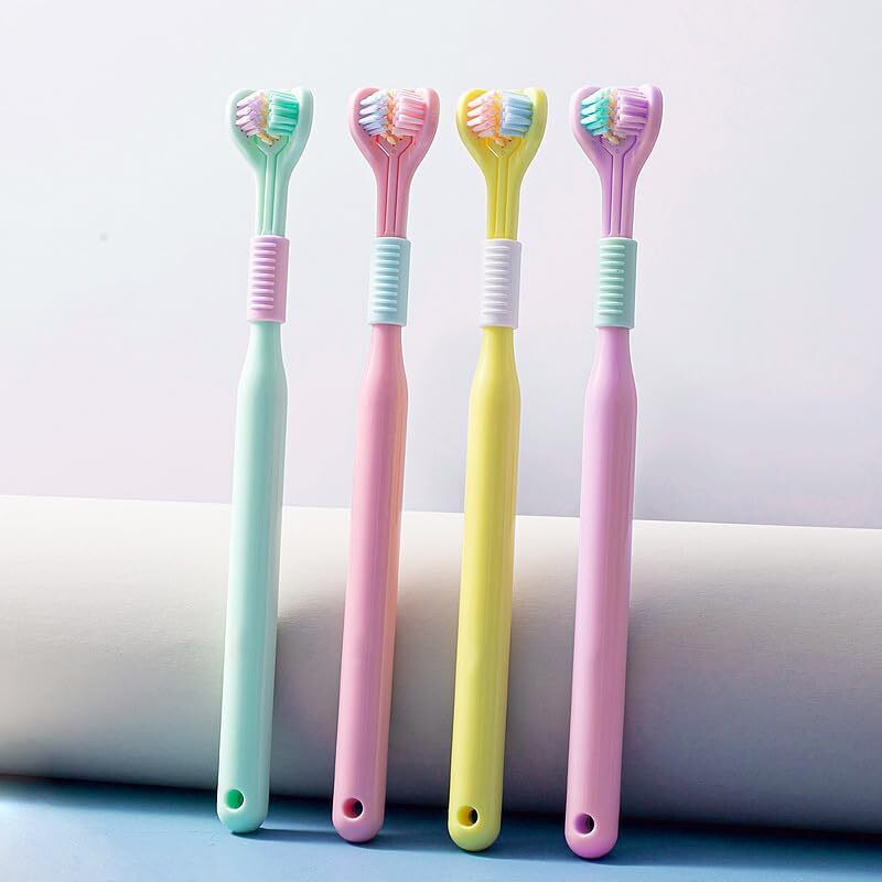 DOKMOE 4pcs 3-Side Ultra Soft Manual Operation Toothbrush Tooth & Casual Tooth Cleaning Ultra Soft Toothbrush(Pack of 4)