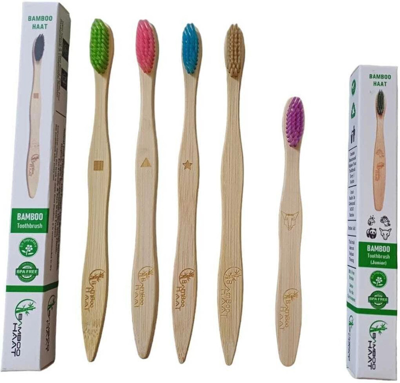 Bamboo Haat 4 Colored Bristle Toothbrush For Adult And 1 Rainbow Bristle Toothbrush for kids Ultra Soft Toothbrush(Pack of 5)