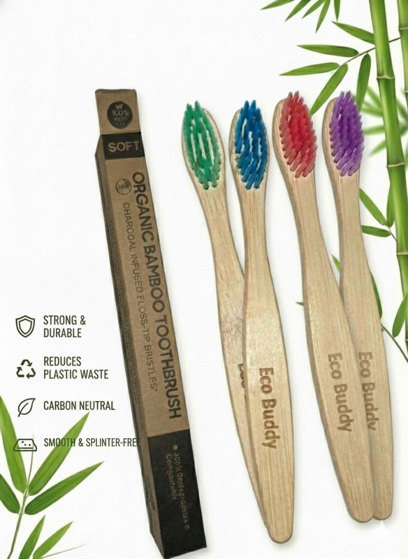 NATURE CURE WOOD WORKS Kids Bamboo Toothbrush - Nylon Free Soft Multi-Color Bristles Wooden Brush Ultra Soft Toothbrush(Pack of 4)