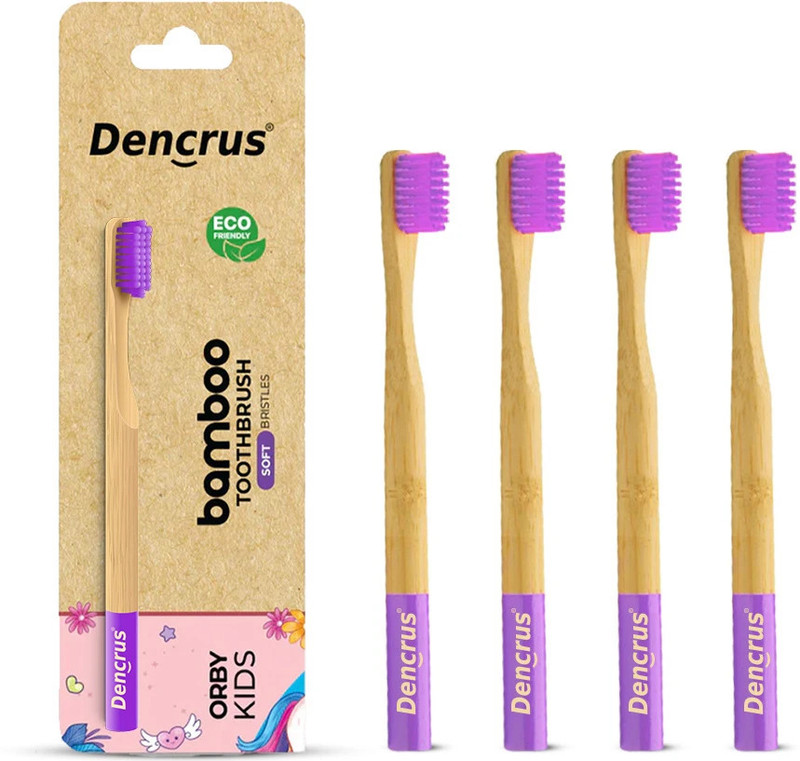 Dencrus Orby Kids Ultra-Soft Bamboo Toothbrush | Gentle Cleaning | Ergonomic Grip Extra Soft Toothbrush(Pack of 4)