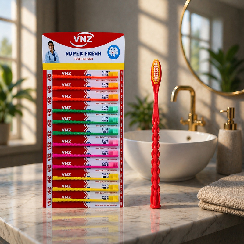 vnz Super Fresh Toothbrush Set (12 Pieces) | Soft & Gentle Bristles | Family Pack Medium Toothbrush(Pack of 12)