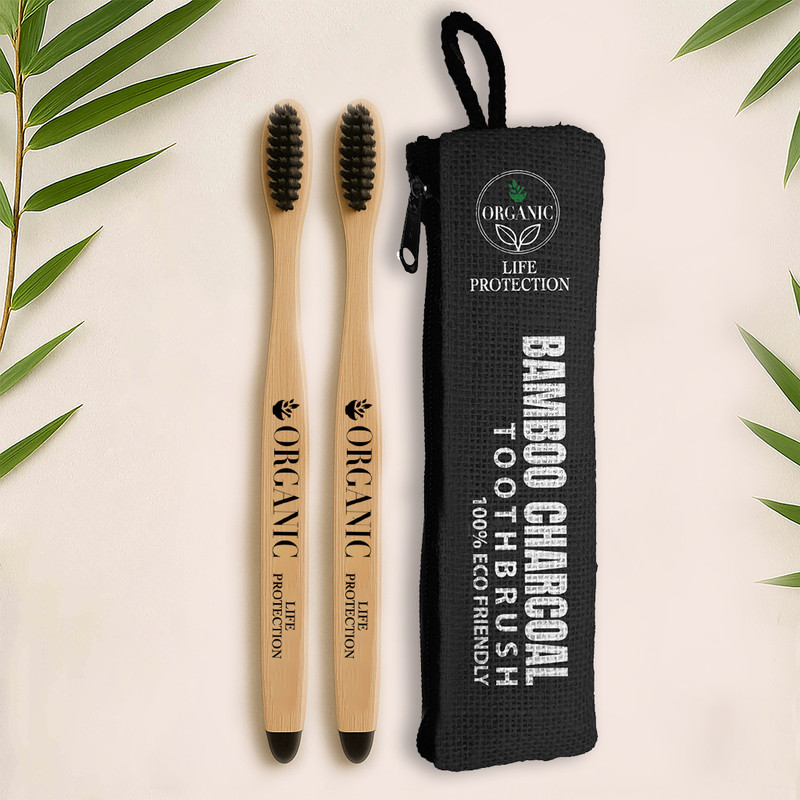 LIFE PROTECTION Organic Bamboo For adults with White Bristle Soft Toothbrush(Pack of 4)