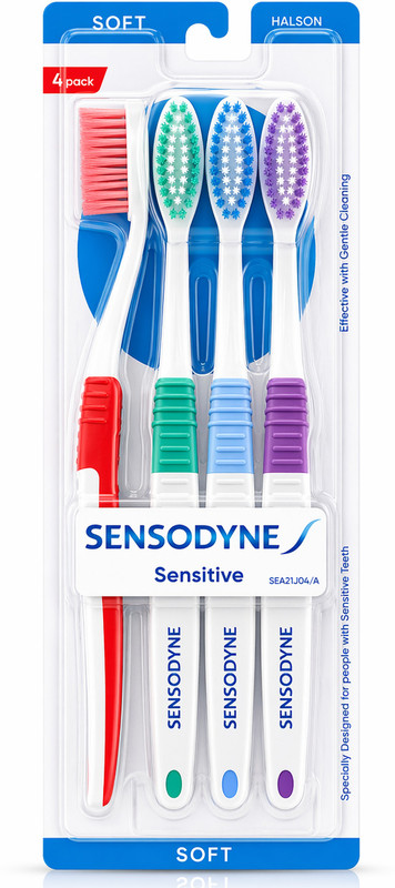 SENSODYNE Sensitive Soft Toothbrush | Silky Bristles | Ergonomic Grip Soft Toothbrush(Pack of 4)