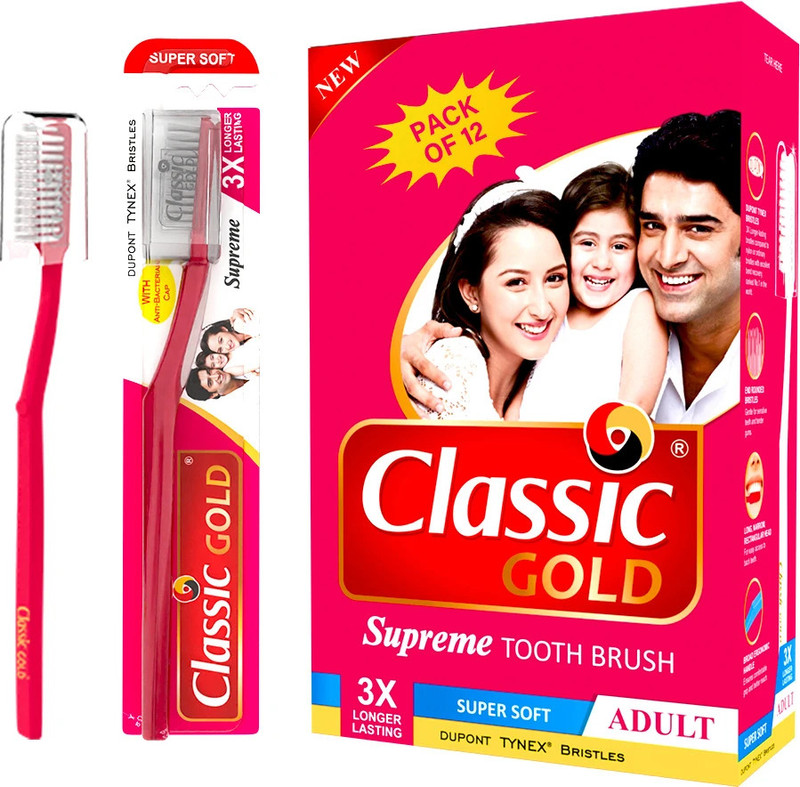 CLASSIC GOLD Supreme Super Soft Toothbrushes Soft Toothbrush(Pack of 12)