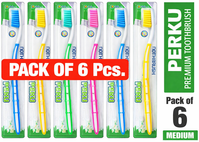 Peru PEKU Premium Toothbrush Pack of 6 Medium Bristles with Non Slip Grip Medium Toothbrush(Pack of 6)