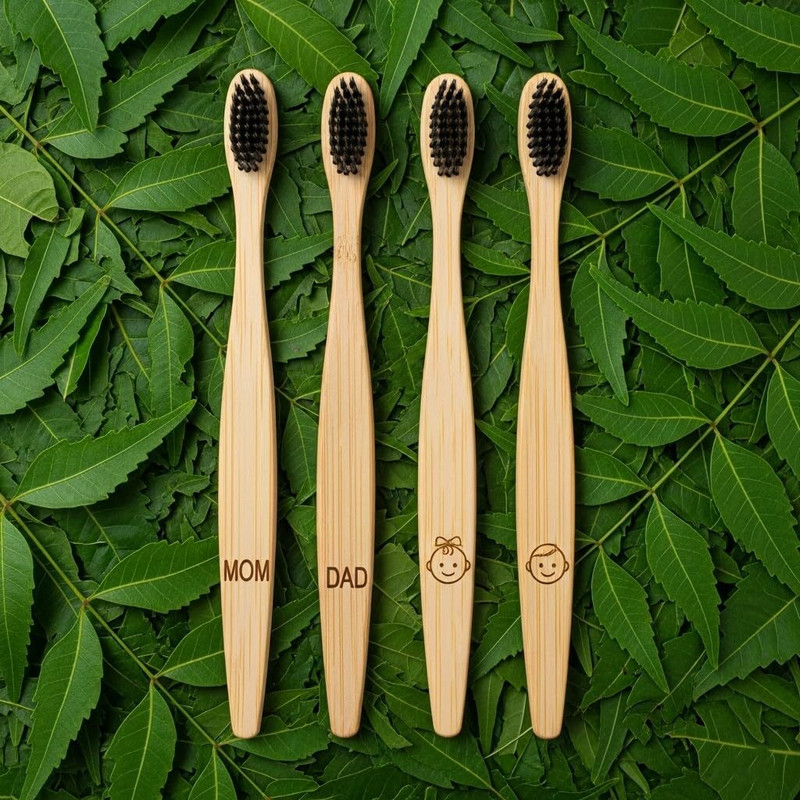 FASTQT Family pack Neem Wood Toothbrush Soft Toothbrush(Pack of 4)