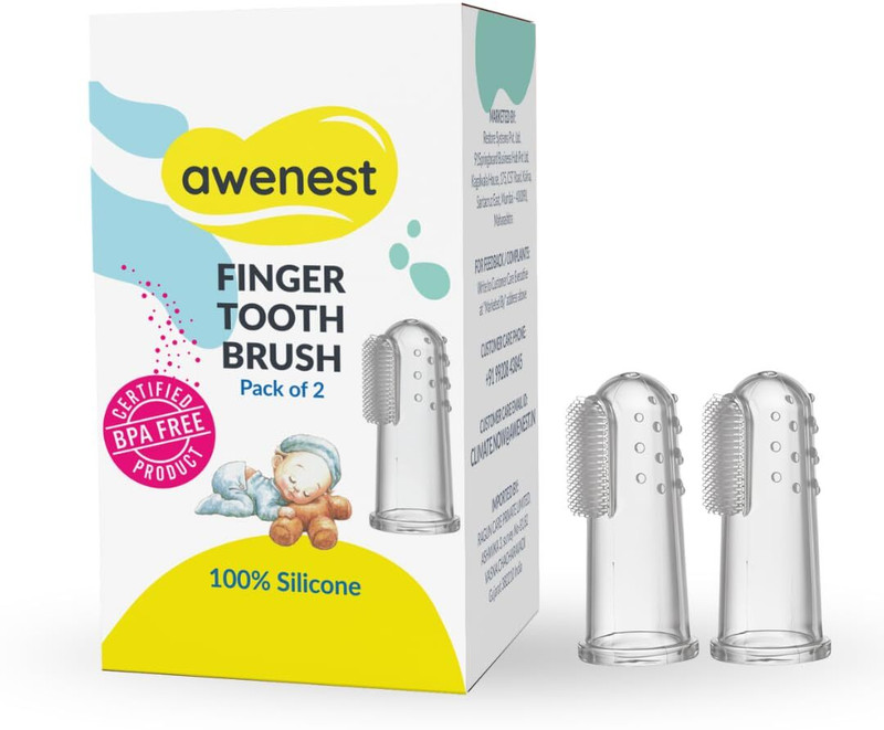 awenest Silicone Baby Finger Toothbrush | BPA-Free Soft Bristles for Gentle Gum Cleaning Ultra Soft Toothbrush(Pack of 2)