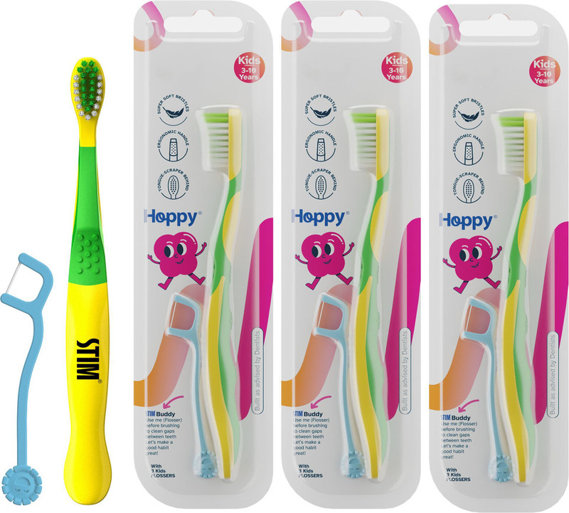 STIM Junior Kids Toothbrush | 3-10 Years | Soft Bristles & Tongue Cleaner | Pack of 3 Extra Soft Toothbrush(Pack of 3)