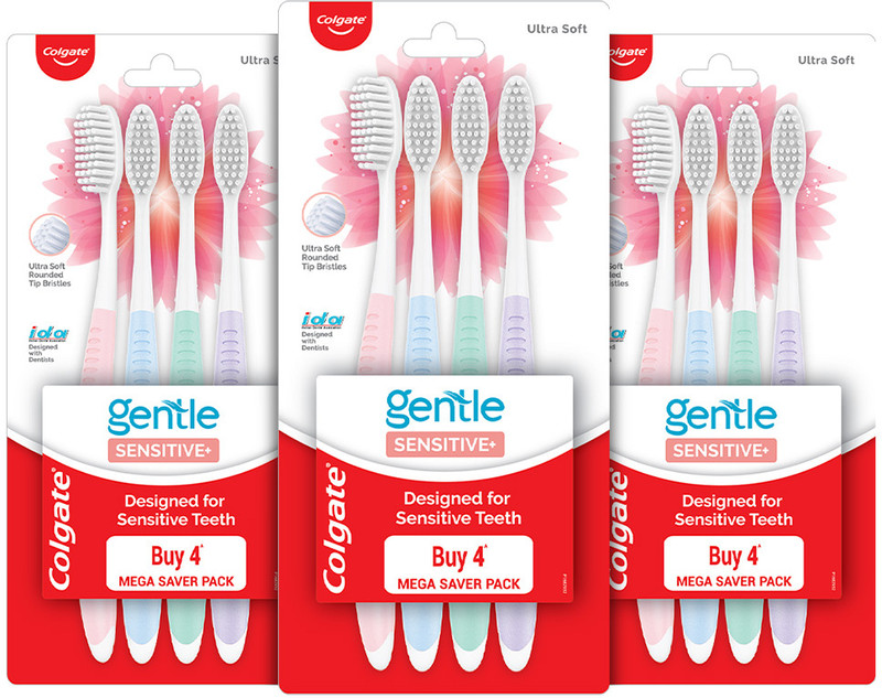 Colgate Gentle Sensitive Soft Bristles Toothbrush for Adults (4pcs x 3) Ultra Soft Toothbrush(Pack of 12)