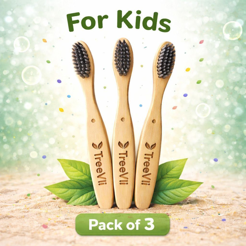 TreeVli Bamboo Toothbrush for Kids | Eco Friendly Charcoal Toothbrush | Natural & Safe | Soft Toothbrush(Pack of 3)