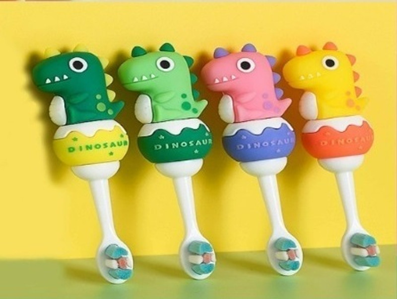 CPM Dino Toothbrush, Extra Soft Bristles, 2-7 Years old kids, Multicolor-Random-2pcs Extra Soft Toothbrush(Pack of 2)
