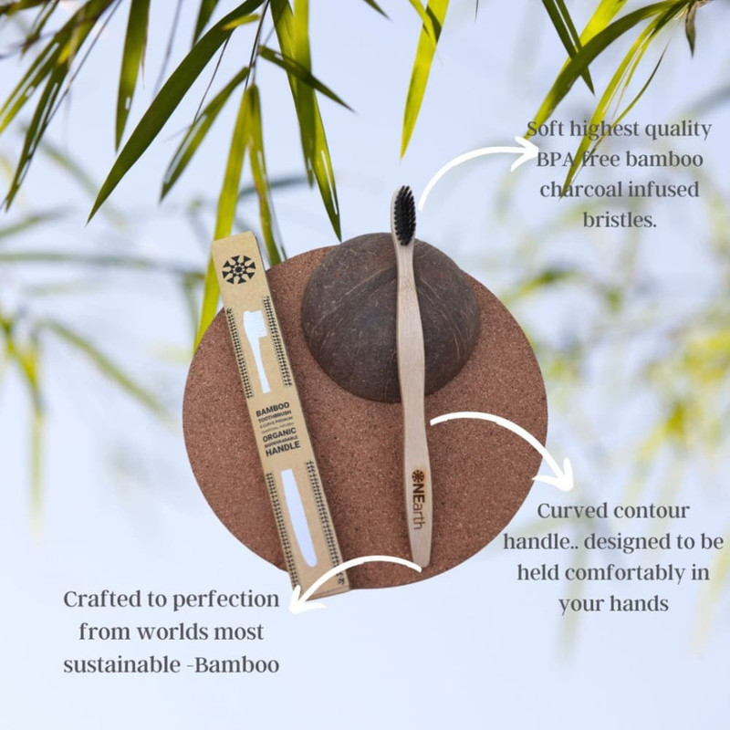 Onearth Bamboo Premium Toothbrush Pack of 2 | Charcoal Infused Soft Bristles Soft Toothbrush(Pack of 2)