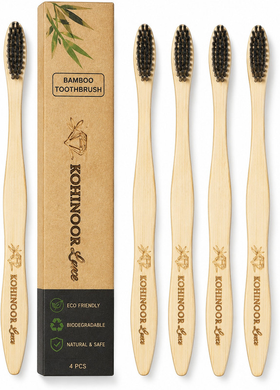 Kohinoor luxe Bamboo Brushes with charcoal activated bristels Extra Soft Toothbrush(Pack of 4)