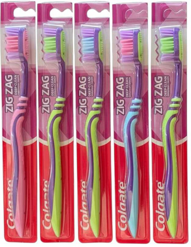 Zig Zag deep clean between teeth brush pack of 6-multi colours Medium Toothbrush(Pack of 6)