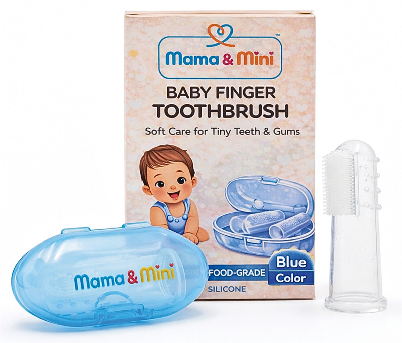 Mama&Mini Baby Finger Toothbrush Silicone Soft Brush for Infants with Case Blue Medium Toothbrush