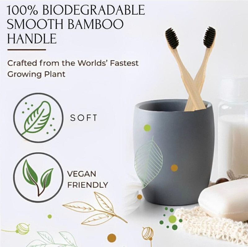 YAKVYA bamboo charcoal toothbrush | eco-friendly wooden handle | Soft Toothbrush(Pack of 2)