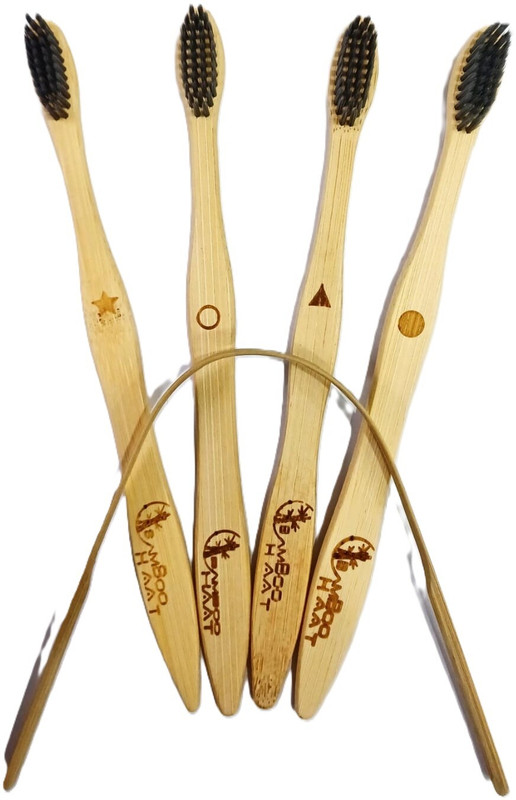 Bamboo Haat Bamboo Toothbrush with activated Charcoal + Neem infused Dual Bristles Ultra Soft Toothbrush(Pack of 4)