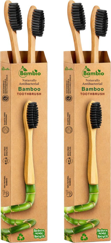 Bambio Organic Bamboo Toothbrush pack of 4 Black Charcoal Bristle Extra Soft Toothbrush(Pack of 4)