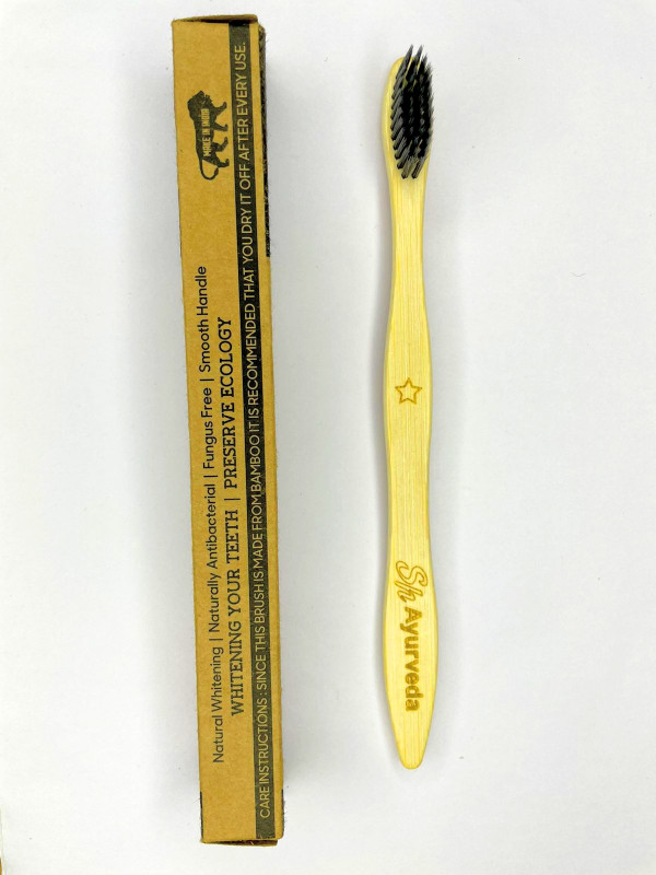 swami herbal ayurveda Bamboo Toothbrush for Adults, Charcoal Activated Soft Bristles Natural Soft Toothbrush(Pack of 2)