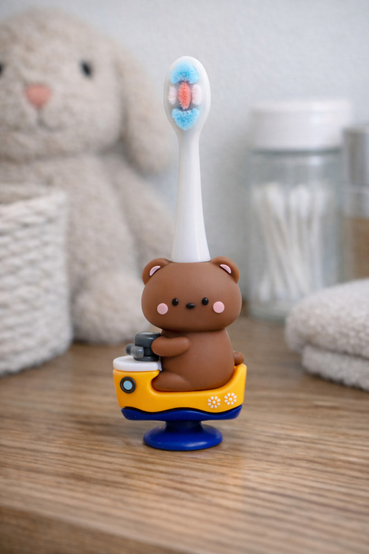 THE LITTLE BUNNY HOP IN STYLE Kids Cartoon Bear Soft Bristle Toothbrush for Children (Cute Fun Design) Extra Soft Toothbrush