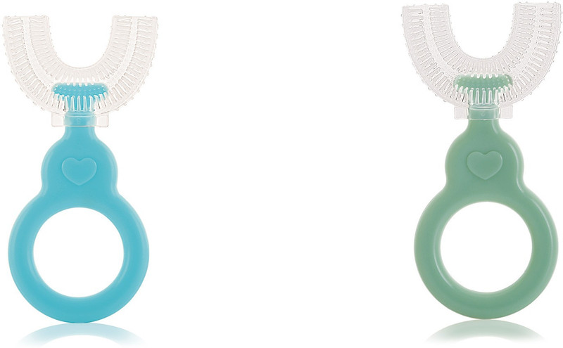 Beebaby U Shaped Soft Silicone Baby Toothbrush. 100% BPA Free. Blue_Green Ultra Soft Toothbrush(Pack of 2)