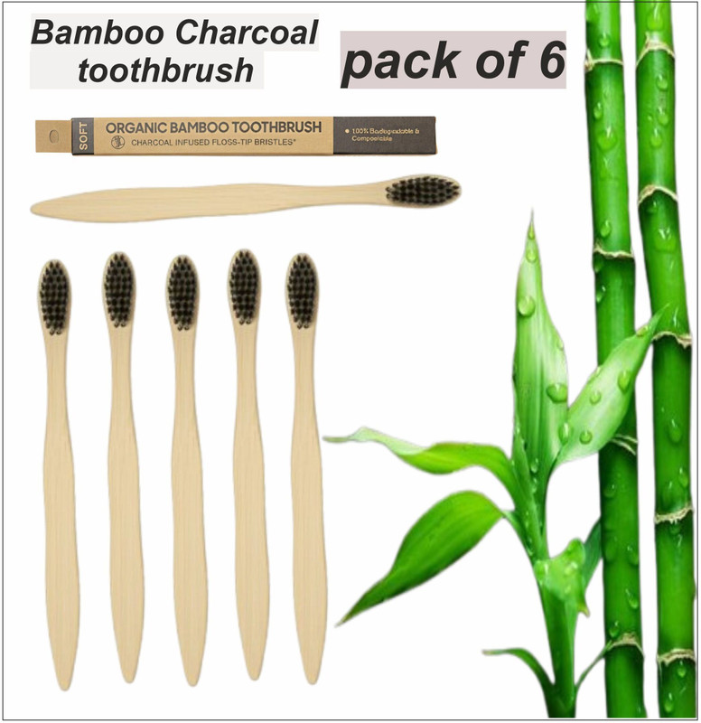 eyuxee Bamboo Charcoal Toothbrush Combo | Eco-Friendly Oral Care | Biodegradable Handle Soft Toothbrush(Pack of 6)