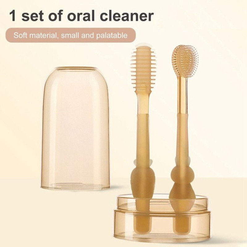 RURI Baby Oral Cleaning Brush 2 In 1 Toothbrush Tongue Brush Bpa Free Soft Silicone Ultra Soft Toothbrush