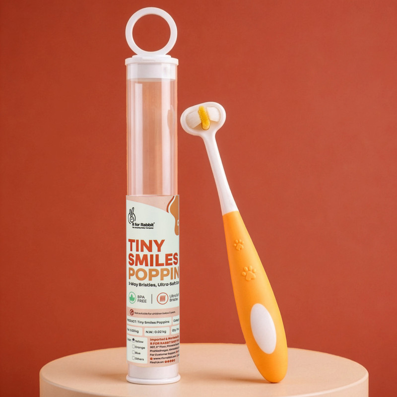 R for Rabbit Tiny Smiles Poppins Toothbrush with 360° Cleaning Design for Kids - Orange Ultra Soft Toothbrush