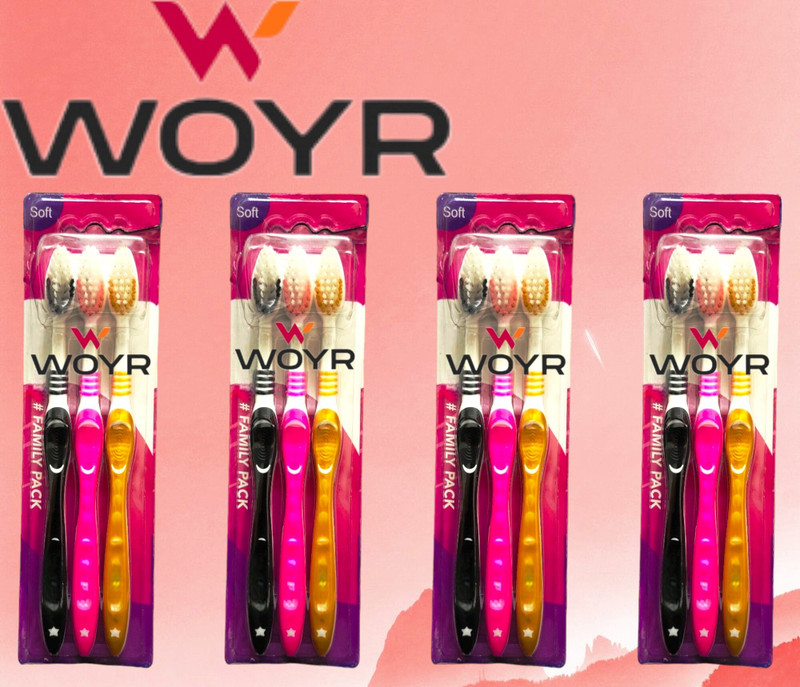 WOYR 12PC Ultrasoft Plastic Toothbrush with tongue cleaner|Toothbrush for adults,kids Ultra Soft Toothbrush(Pack of 12)