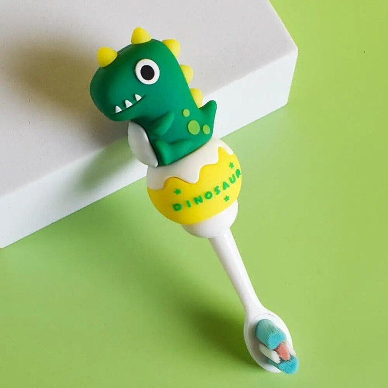 Gomzy Safe Materials Cute Dinosaur Handle Cartoon BPA Free Baby Tooth Brush Extra Soft Toothbrush