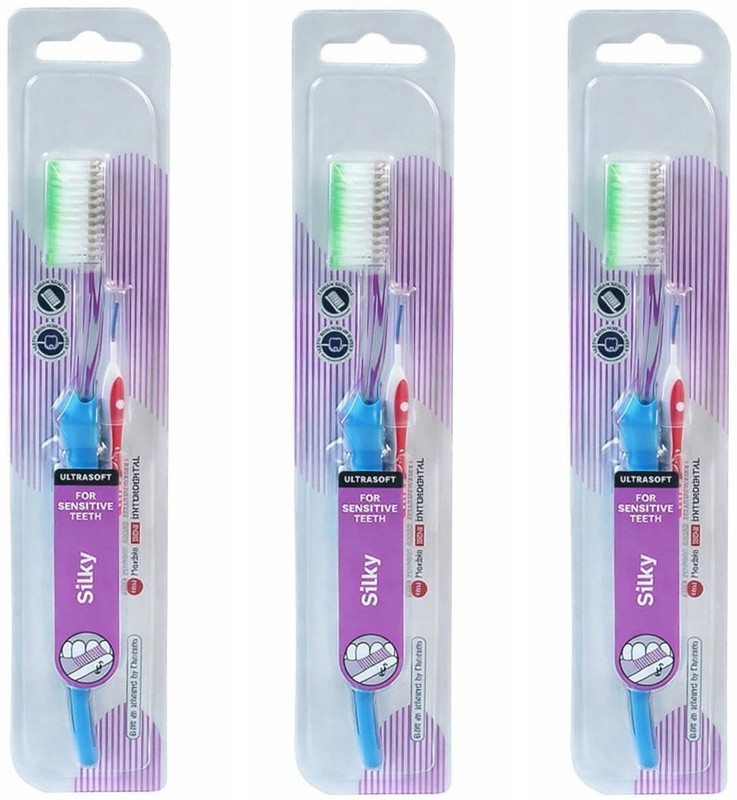 MEDDENT Silky Toothbrush with Soft Bristles Tongue Cleaner Enamel Safe Ultra Soft Toothbrush(Pack of 3)