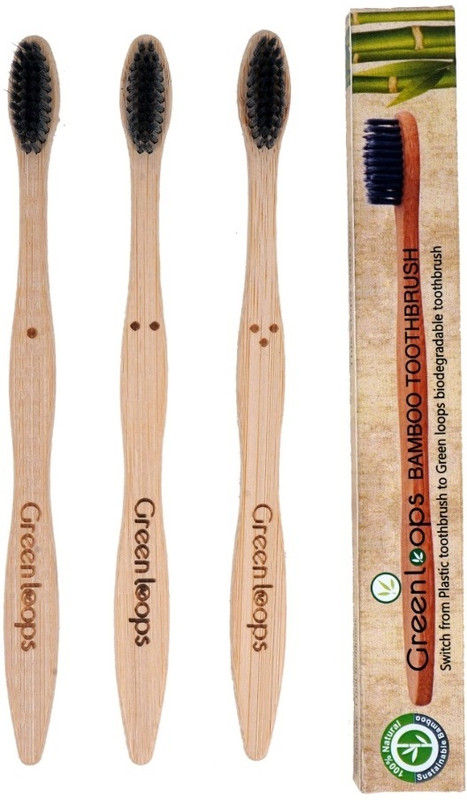 GREENLOOPS Bamboo toothbrush Charcoal Infused Bristle Soft Toothbrush(Pack of 3)