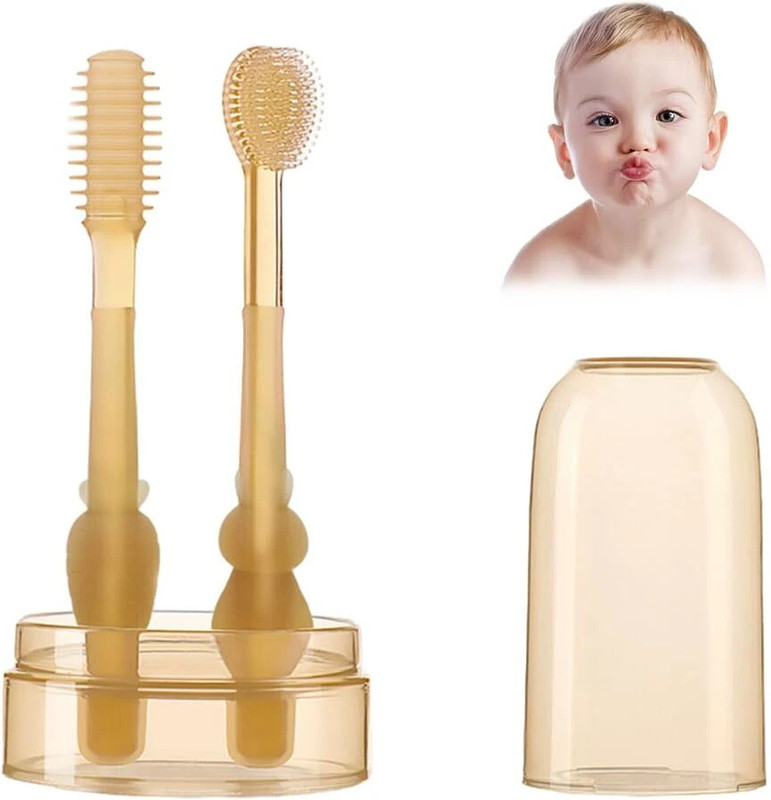 Qpets Baby Oral Cleaning Brush 2 in 1 Soft Silicone Toothbrush for 6 to 24 Months Baby Soft Toothbrush
