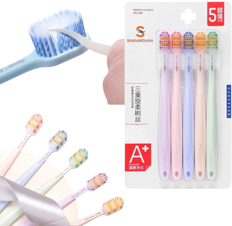 Samvardhan Expert Gum Care Manual Toothbrush for Kids & Adults, Triple Swirl Soft Ultra Soft Toothbrush(Pack of 5)
