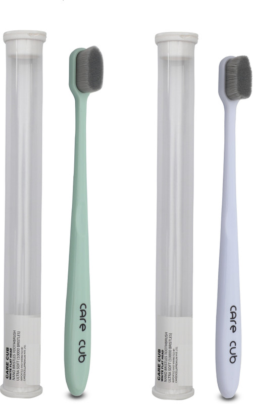 CARE CUB Green & White Flat Nano10000 Bristle BPA Free Effect For Sensitive Teeth Extra Soft Toothbrush(Pack of 2)