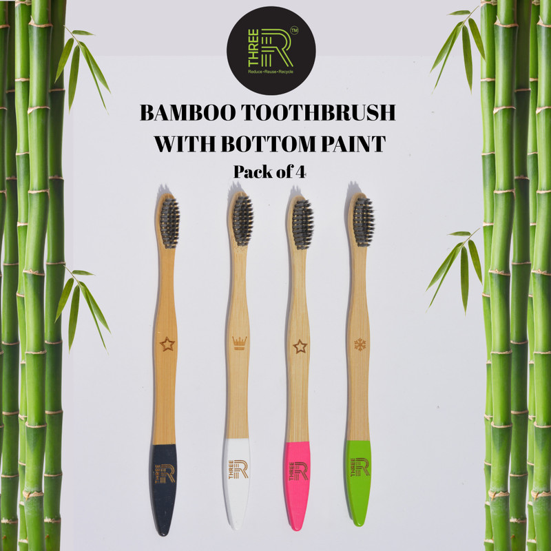 3R Bamboo Toothbrush Activated Charcoal Biodegradable Oral Care With Bottom Paint Extra Soft Toothbrush(Pack of 4)