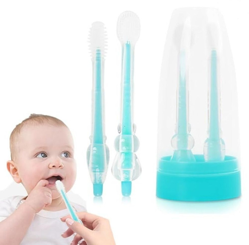 RURI Baby Oral Brush 2 In 1 Toothbrush Tongue Brush Bpa Free Soft Silicone material Ultra Soft Toothbrush