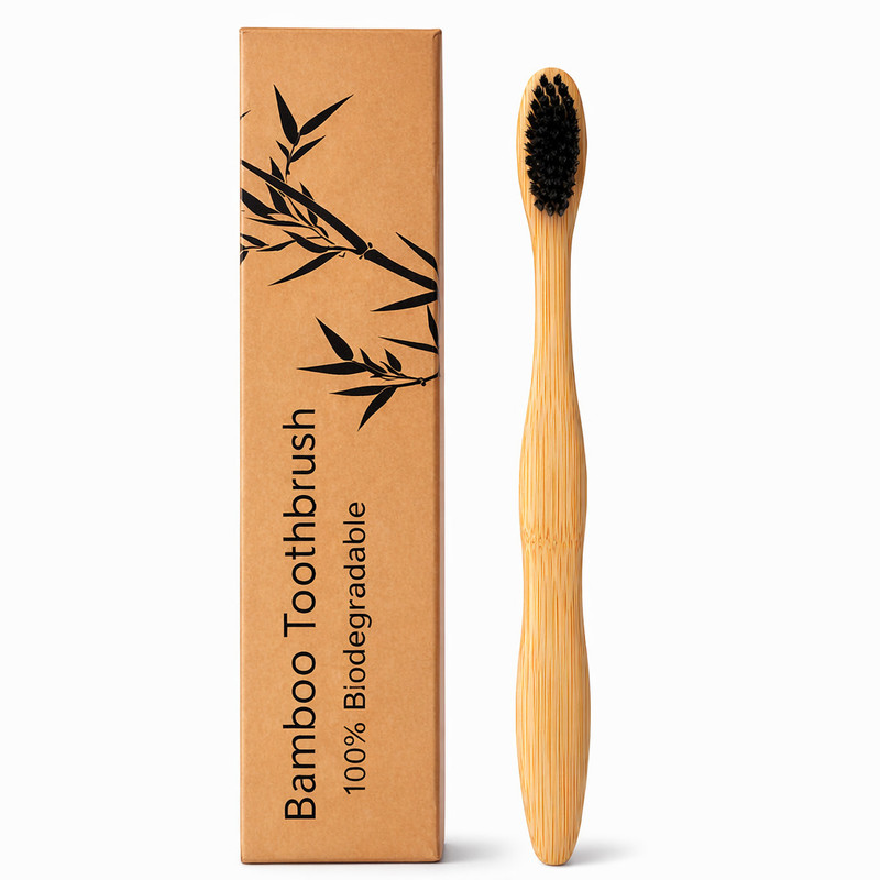 AVALENT Natural Bamboo Toothbrush Set | Charcoal Bristles Wooden Tooth Brush for Adults Medium Toothbrush