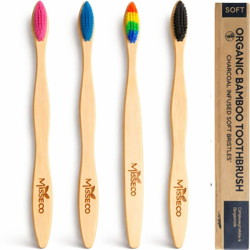 MissEco Organic Bamboo Toothbrush for Adults Extra Soft Toothbrush(Pack of 4)