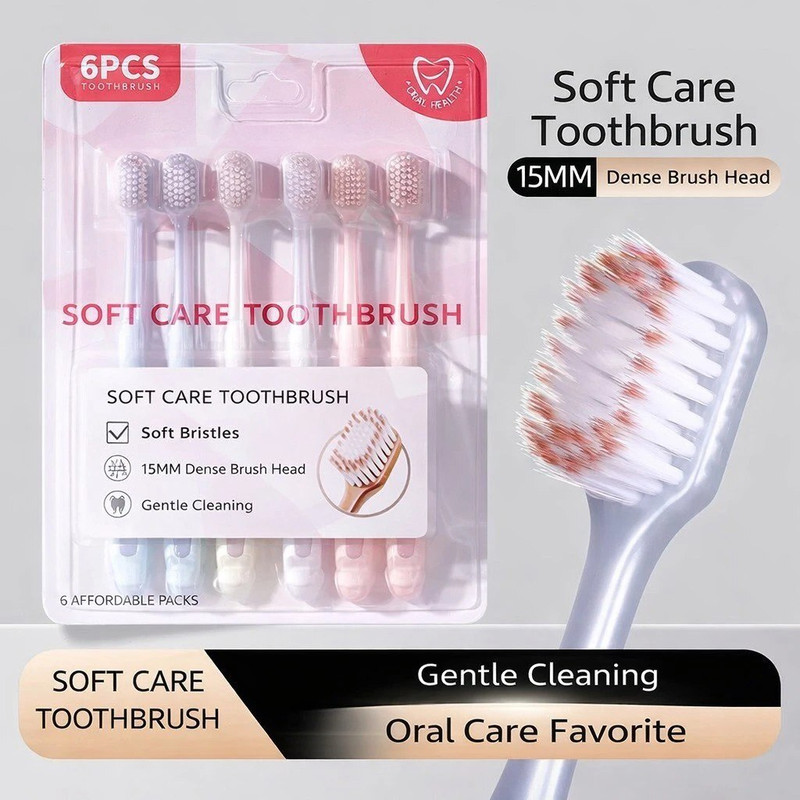 RINMAY Manual Soft Bristle Toothbrush Set for Sensitive Teeth & Gums /Pack of 6 Soft Toothbrush