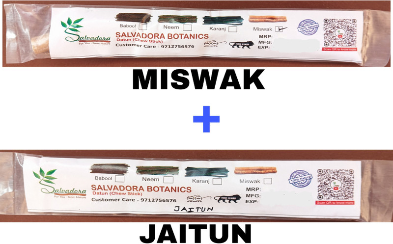 Salvadora Botanics Premium Traditional Oral Care Pack: Premium Datun Combo – Miswak & Jaitun Medium Toothbrush(Pack of 2)