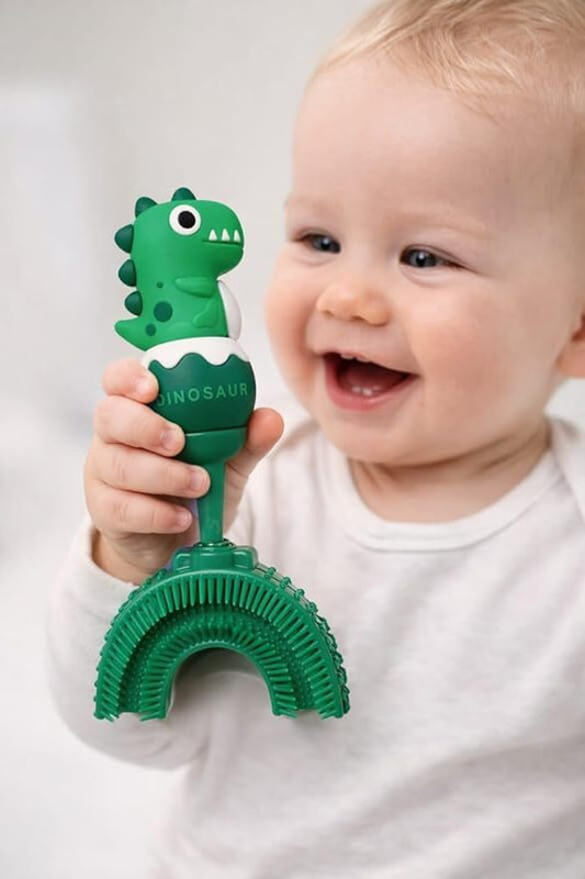 Smilebaby Kids U-Shaped Toothbrush with Soft Silicone Bristles Dinosaur Design Soft Toothbrush