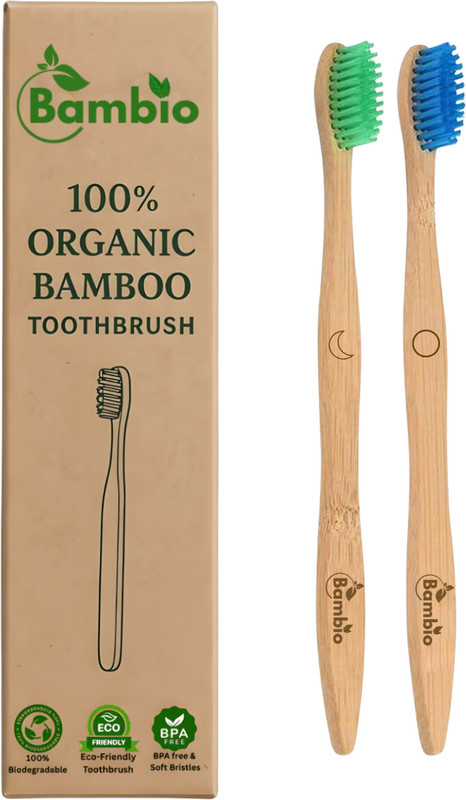 Bambio Bamboo Toothbrush Pack 2 Colorful Bristle Ultra Soft Toothbrush(Pack of 2)