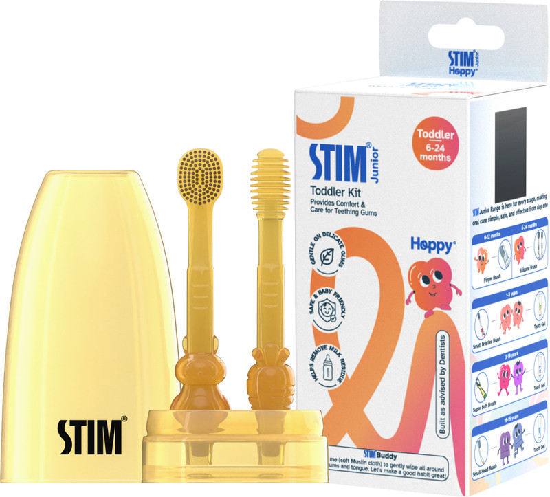 STIM Junior Toddler Toothbrush Kit | 2-in-1 Brush & Tongue Cleaner | 6-24 Months Ultra Soft Toothbrush(Pack of 2)