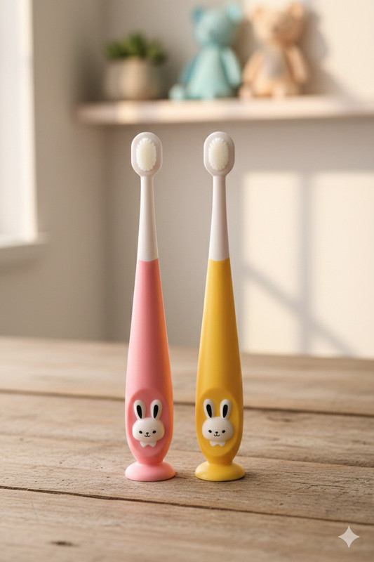 Magic Pebbles Cute Bunny Kids Toothbrush with Soft Bristles | Baby & Toddler Training Extra Soft Toothbrush(Pack of 2)
